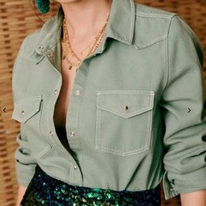 Sezane Servanne Shirt Blouse in Sage Sz 2 (FR 34)